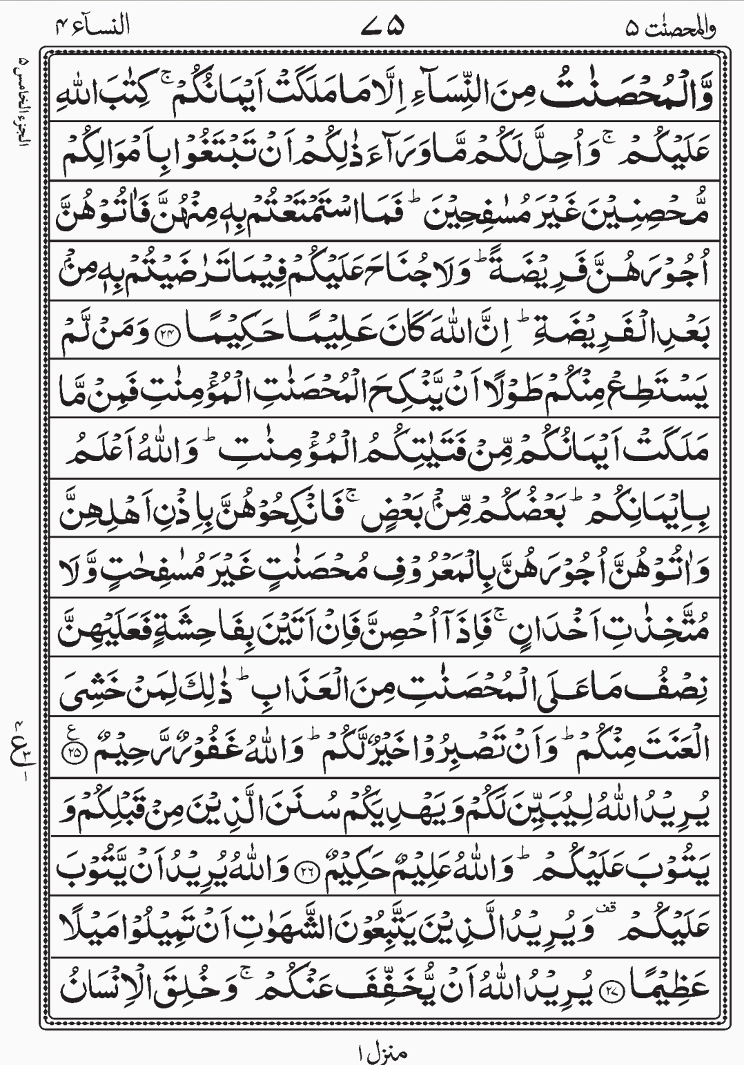 Read Quran, Surah Al Nisaa, Juz 5 Para 5 Wal Mohsanat readislam.info