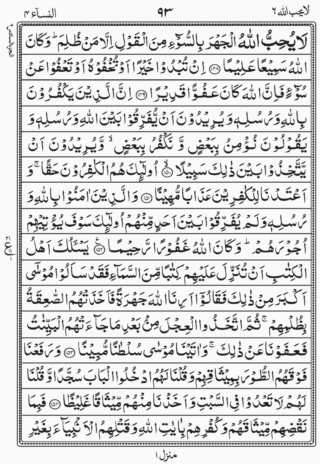 Read Surah Al Nisaa, La Yuhibbullah, Para 6, Juz 6