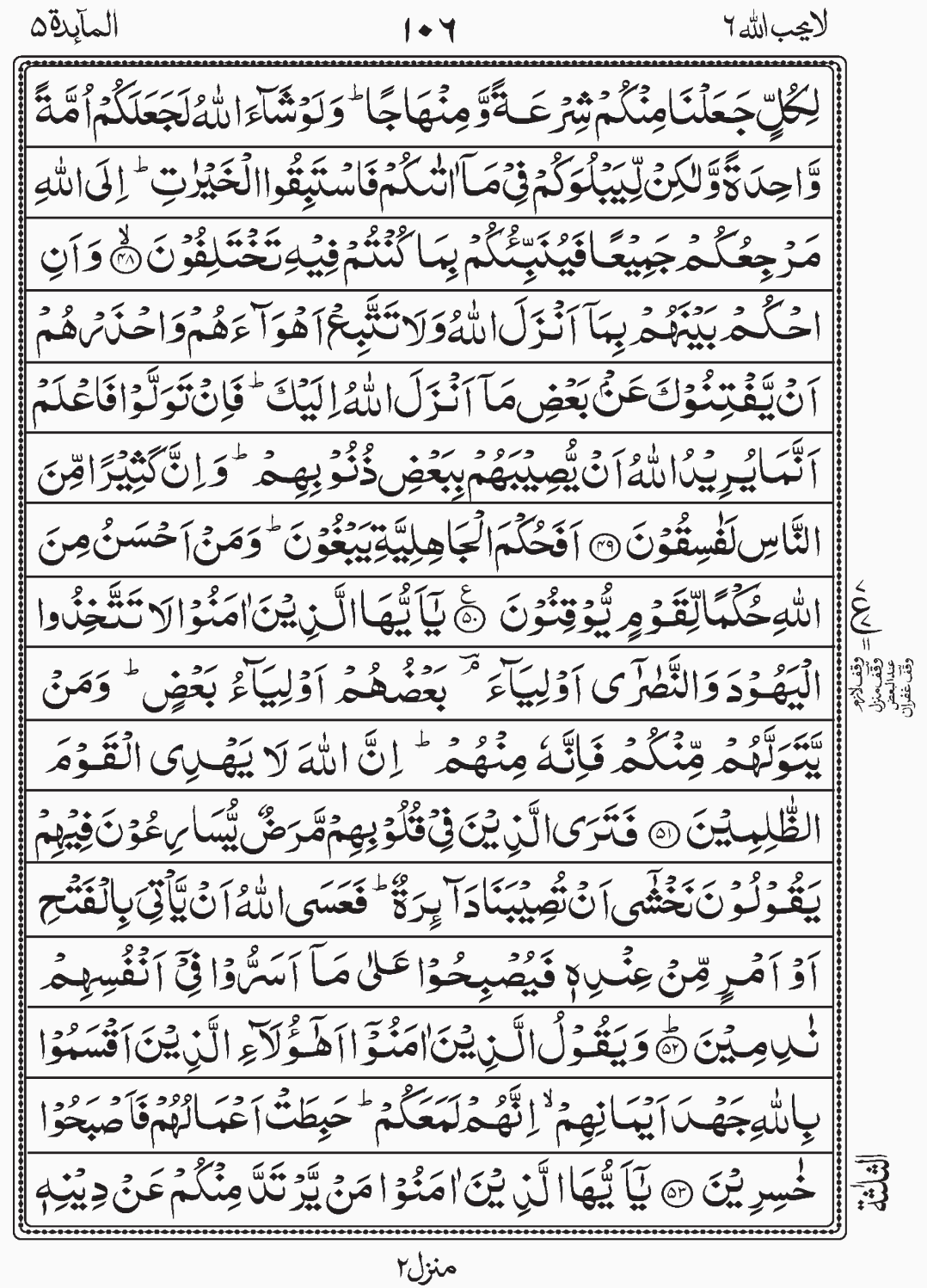 Read Surah Al Maidah, La Yuhibbullah, Para 6, Juz 6