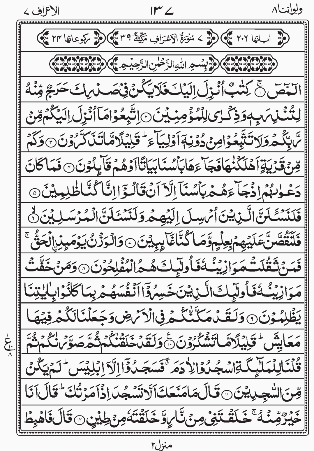 Read Quran, Surah Al A'raf. Para 8 Juz 8 Wa Lau Annana readislam.info