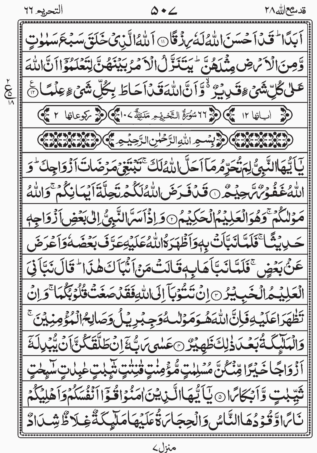 Read Quran, Surah At Tehreem, Para 28, Juz 28, Qadd Sami Allah.