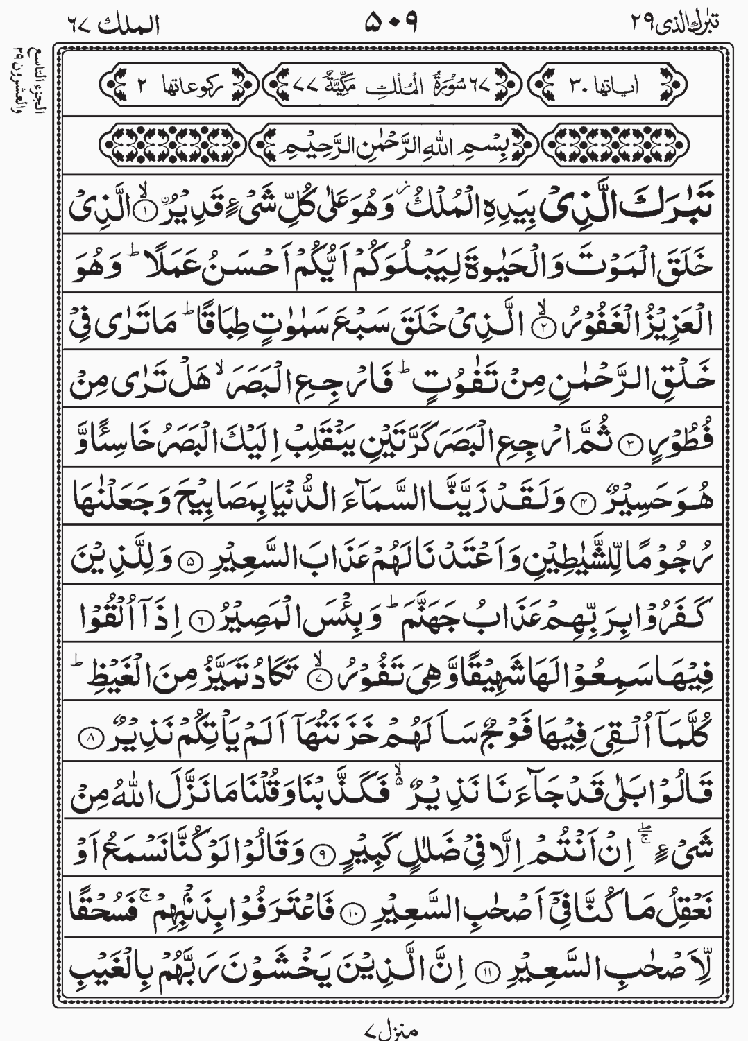 Read Quran, Surah Al Mulk, Tabarakallazi, Para 29 Juz 29.