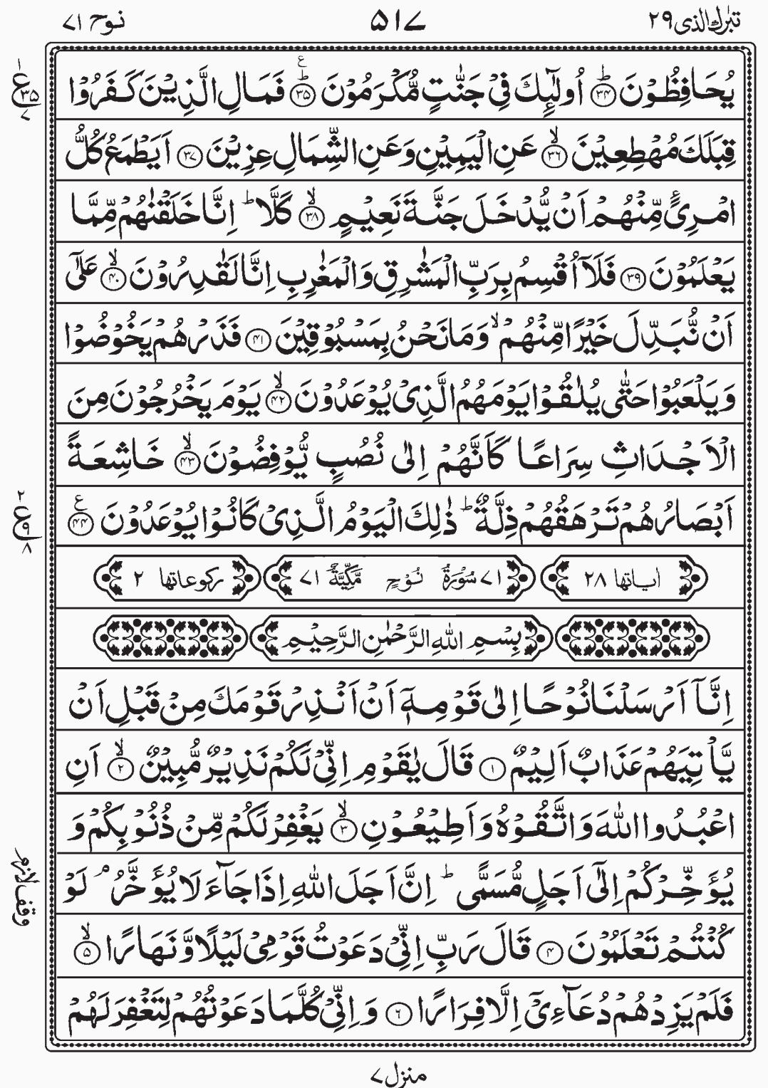 Read Quran, Surah Nuh, Tabarakallazi, Para 29 Juz 29.