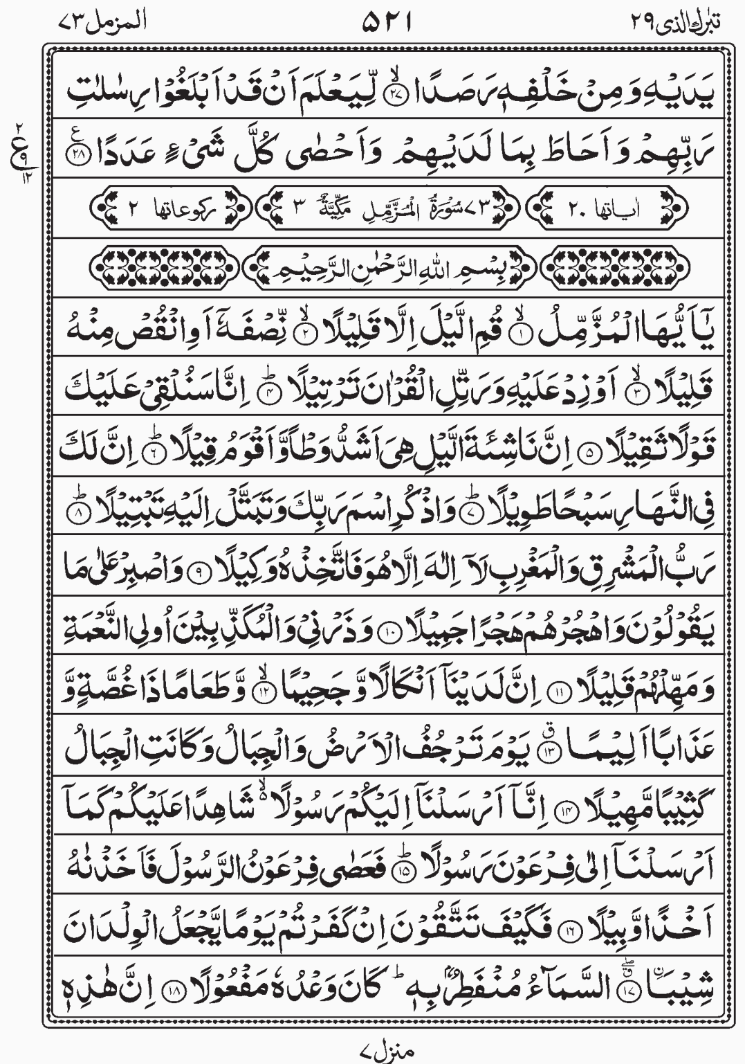 Read Quran, Surah Al Muzzammil, Surah Muzamil Tabarakallazi, Para 29 Juz 29.