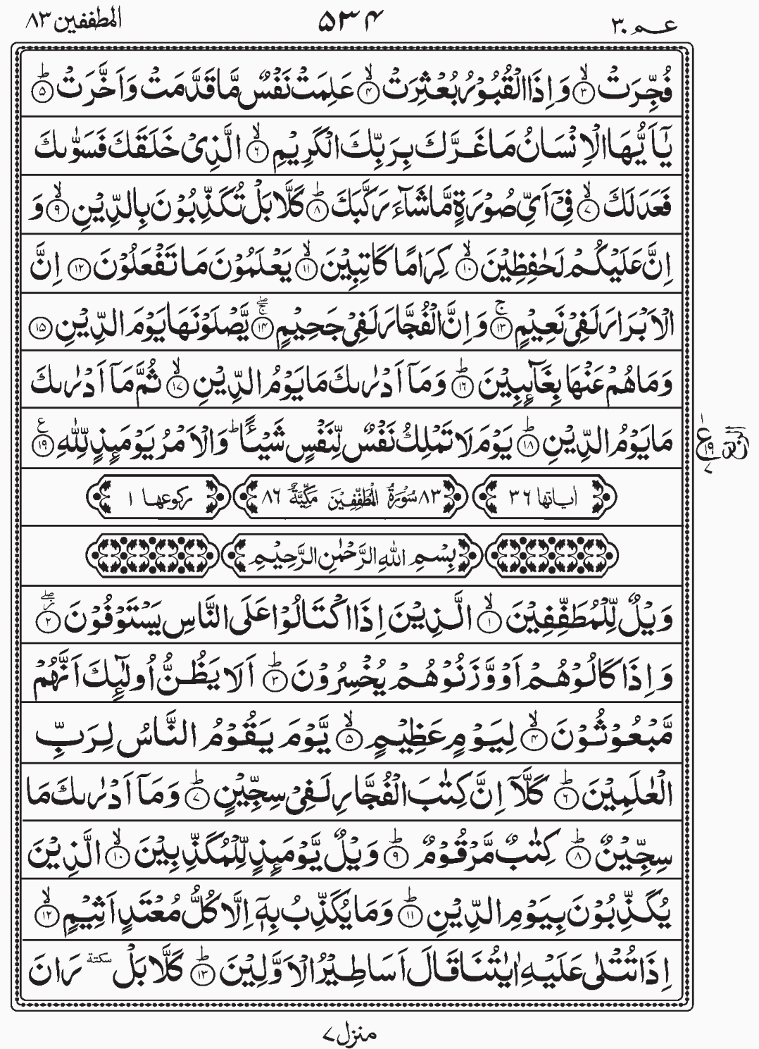 Read Quran, Surah Al Mutafifeen. Amma Yatasaaloon, Para 30 Juz 30.