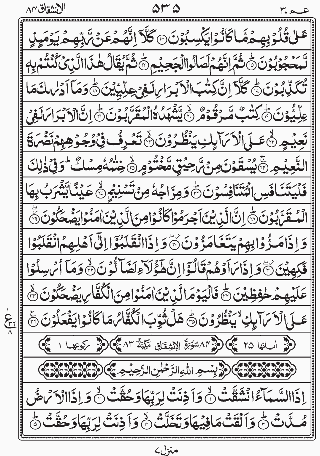 Read Quran, Surah Al Inshiqaaq. Amma Yatasaaloon, Para 30 Juz 30.