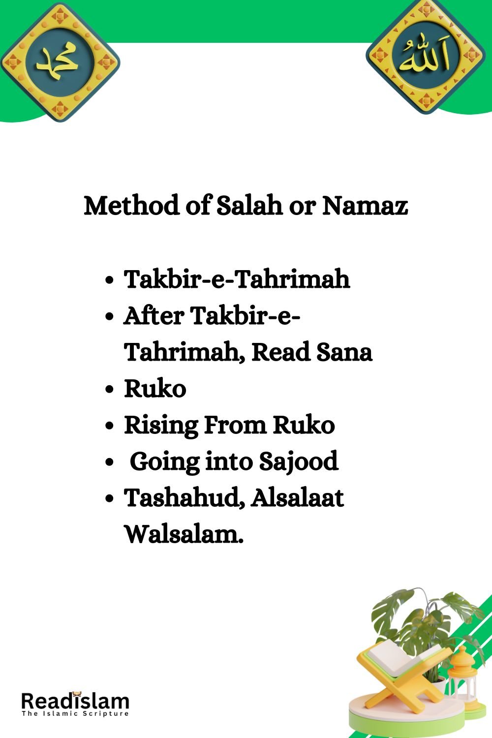 Method of Salah or Namaz, Prayer.